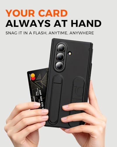 NINKI S Pen for Samsung Galaxy Z Trifold Case with Card Holder & Finger Strap,Shockproof Hinge Screen Protector + Wallet + Stand Handle Grip for Galaxy Z Trifold Phone Case with S Pen Holder Men Black - Image 3