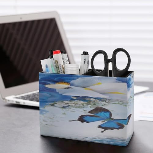PU Leather Multi-Compartment Pen Holder Desktop Organizer Pencil Cup Storage Caddy for Office Home Supplies Wild Flowers Monarch Butterflies Lily - Image 5