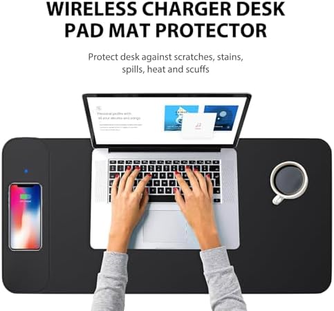 Large Leather 15W Wireless Charging Mouse Pad with Magnetic Phone Charger - Image 3