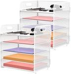 2 Pack 5-Tier White Desk Organizer with Handle Mesh Desk File/Paper Organizer Letter Tray for Office, School and Home Easy Installation by SUPEASY