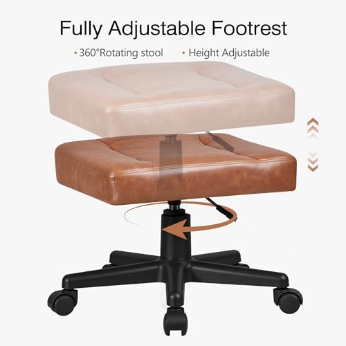 VECELO Under Desk Footrest, PU Ergonomic Foot Rest with Wheels, Comfort Padding, Height Adjustable for Relieving Leg Pain, Stiffness, and etc, Brown - Image 4