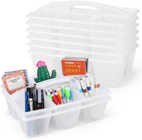 gisgfim 6 Pack Plastic Classroom Caddy with 6-Compartments Plastic Storage Caddies with Handle 6 Compartments Table Caddy Organizer Versatile Table Caddies for Classroom Office Storage, Clear Color by gisgfim