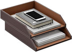 Leather Letter Tray, Thipoten Stackable Desk Organizer Holder for Office Supplies, Paper, File, Magazine, Perfect Office Organization for Desktop (Brown-2Tiers) - Image 2