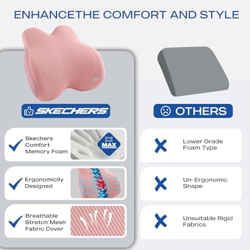 Skechers Women’s Lumbar Pillow,Memory Foam Lumbar Support Pillow for Office,Chair Lower Back Pain Relief Lumbar Pillow,Ergonomic Design Back Support Pillow for Office Chair,Car,Home,Travel,Pink - Image 6