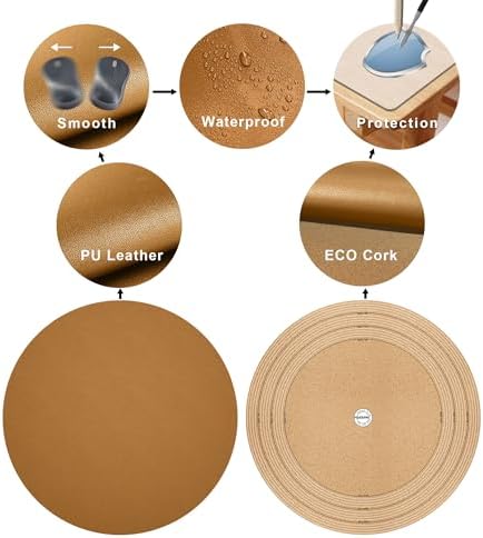 MAIDERN 42 Inch Round Cork & Leather Table Pad Protector, Cuttable Size (36-42 Inch), Trimmable Dining Table Mat, Heat Resistant/Non-Slip Table Cover for Kitchen, Office, or Restauran (Brown) - Image 3