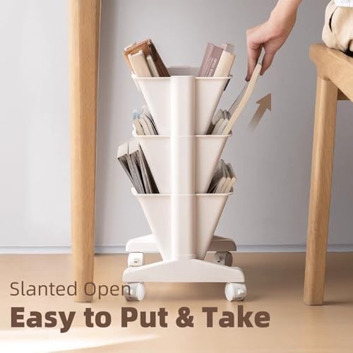 3 Tier Rolling Book Cart Multi-Functional Movable Storage Bookshelves - Image 3