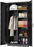 Greenvelly Metal Storage Wardrobe with 2 Doors, Black 72” Steel Storage Wardrobe Cabinet, Employees Locker Closet Clothing Coat Steel Wardrobe Cabinet with Hanging Rod for Garage, Gym, Home Office by Greenvelly