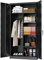 Greenvelly Metal Storage Wardrobe with 2 Doors, Black 72” Steel Storage Wardrobe Cabinet, Employees Locker Closet Clothing Coat Steel Wardrobe Cabinet with Hanging Rod for Garage, Gym, Home Office by Greenvelly