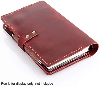 Genuine Leather Journal Writing Notebook, A6 Ring Binder Refillable Diary Notepads, Vintage Handmade Travel Organizer Agenda for Men Women - Wine - Image 6