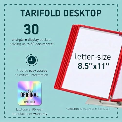 Tarifold Desktop Reference Display System, 30 Pockets, Expandable, Red - Image 2