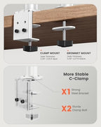 ErGear Fully Adjustable Dual Monitor Mount for 2 Screens up to 32 Inches, Holds up to 17.6 lbs Each Arm, Desk Stand, White - Image 6