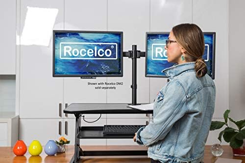 Rocelco 37.5" Deluxe Height Adjustable Standing Desk Converter - Quick Sit Stand Up Dual Monitor Riser - Gas Spring Assist Computer Workstation - Large Retractable Keyboard Tray - Black (R DADRB) - Image 4