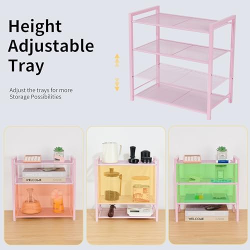 Desktop Shelf Organizer, 3-Tier Office Storage Rack, Adjustable Metal Bookshelf for Top of Desk, Pink Desk Organizer for Office, Home, Dorm and Small Spaces (Pink) - Image 6