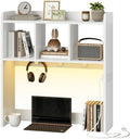 HOOBRO Desktop Bookshelf, Office Desktop Shelf, Desk Hutch with Outlets, Wooden Office Desktop Bookcase, Desktop Organizer Shelf with LED Light Strip and 3 Hooks, for Home, Study, White WT12UDSJ01 by HOOBRO