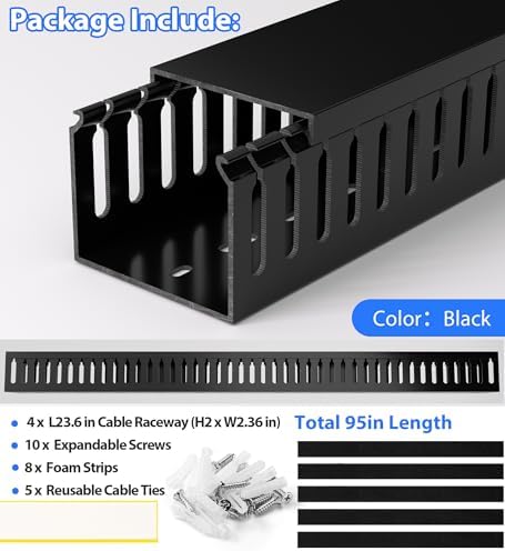 ZhiYo 2"H x 2.4"W Cable Management Raceway, 95in Under Desk Channel, Black - Image 5