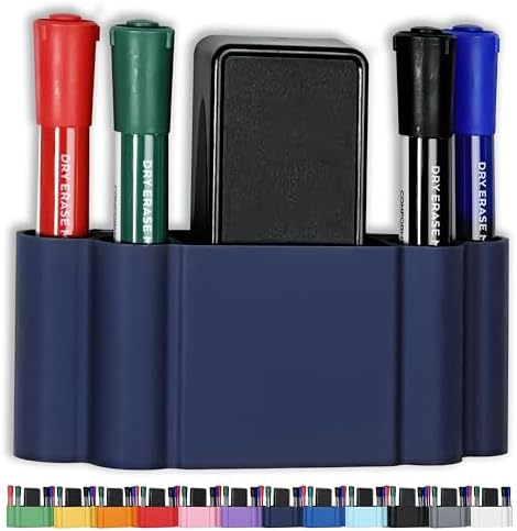 Glassboard Studio Magnetic Dry Erase Marker Holder - Super Strong for Magnetic Glass Whiteboard or Fridge - 2 Large Neodymium Magnets - No Slip Grip - Eco-Friendly PLA Plastic (Navy Blue, KIT) by GlassboardStudio