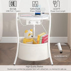 sthemc 3-Tier Small Round End Table Livingroom with Charging Station,Basket - Image 4