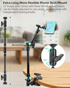 22" Magic Arm w Clamp, Overhead Phone Mount, Desk Camera Mount w Articulating Friction Boom Arm Thread Adapter, for Phone Video Light Webcam Microphone Action Camera Content Creators - Image 3