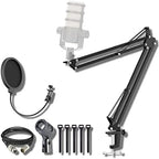 StreamEye Boom Arm Mic Stand with Desktop Mount, Detachable Clip, Professional Grade XLR Cable, Microphone Pop Filter and Cable Ties by StreamEye