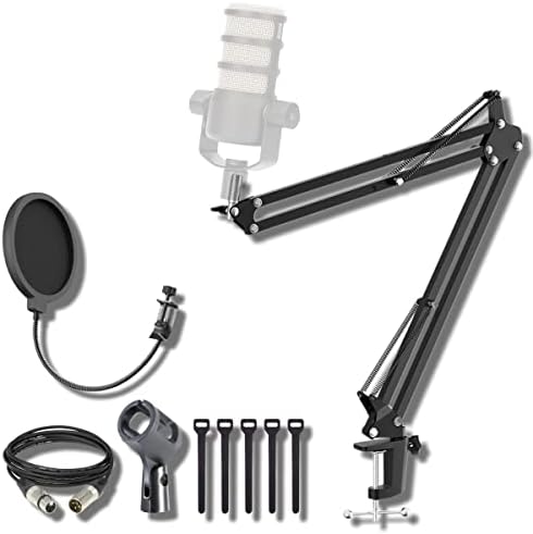 StreamEye Boom Arm Mic Stand with Desktop Mount, Detachable Clip, Professional Grade XLR Cable, Microphone Pop Filter and Cable Ties by StreamEye
