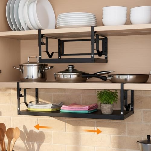 WELTOKE Under Shelf Storage Basket Organizer, Expandable Under Cabinet Shelf,Heavy Duty Metal Cabinet Hanging Shelf For Kitchen Cupboard Cabinet Pantry Laundry Desk Bookshelf Garage, Black(1 Pack) - Image 3