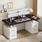 Farmhouse Desk with Drawers & Power Outlet, White Home Office Desk with File Organizer, 71" Executive Desk with Storage, Computer Desk with Privacy Panel - Image 3