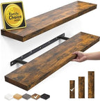 BAYKA Rustic Brown Floating Shelves 22.5in, Set of 2, Wall Mount Wood Shelf by Bayka