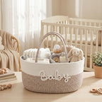 Baby Diaper Caddy Organizer with Removable Compartments, 18"L x 13"W x 9"H Super Large, 100% Handmade Woven Cotton Rope, Portable Nursery Storage Basket for Car and Changing Table, Shower Newborn Gift - Image 7
