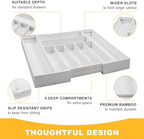 Large Premium Bamboo Silverware Organizer - Expandable Drawer Organizer & Utensil Organizer - 17"x19.7" Cutlery Tray with Dividers for Kitchen Utensils and Flatware (7-9 Slots) (White) - Image 6