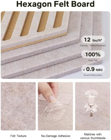 Hexagon Cork Bulletin Board Tiles, Felt Pin Board - Image 3