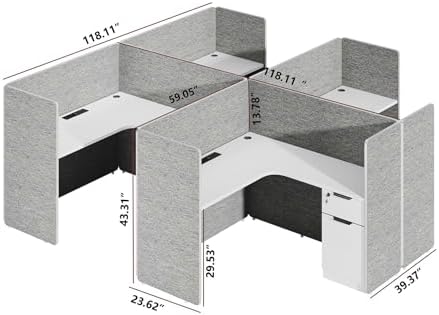 Modular Office Cubicle Workstation System with Privacy Panels, 59" x 59" L-Shaped Desk, Built-in Power Access, Lockable Storage Cabinet, Expandable 2, 4, 6 Person Team Layout for Corporate Offices - Image 2