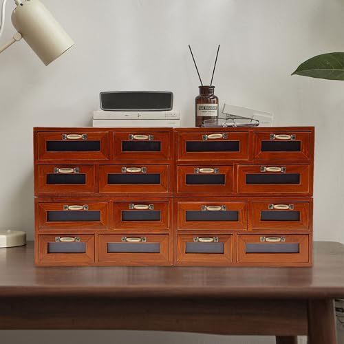 Wooden Desk Storage Cabinet 16 Drawers Mini Chest with Metal Handles,Desktop Storage Cabinet Box Drawers for Home Office Desk Organization and Storage 23.6”x7.3”x12”, Brown, BGQHT5-002 by Unknown