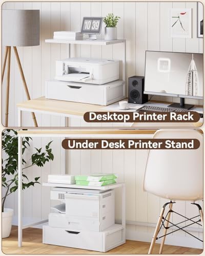 IBUYKE 2 Tier Desktop Printer Stand with Storage Drawer TLJ015W - Image 6