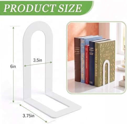 Sanwarm Bookends, 12 Pack Metal, for Home Office Desk Shelves Modern White - Image 2