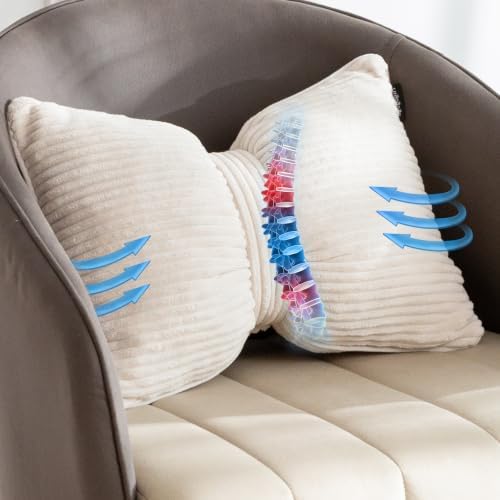 HIGOGOGO Lumbar Support Pillow for Recliner Chair, Bow Knot Shaped Back Support Cushion, Striped Corduroy Soft Decorative Lumbar Pillow for Office Chair, Sofa, Car, Bed, Living Room - Beige - Image 3