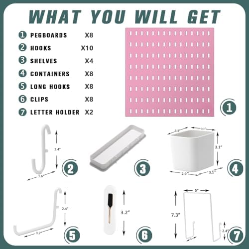 MULSAME Pegboard Combination Kit, 25.2" x 50.4" Wall Mounted Storage Set with 8 Pegboards & 40 Accessories Hanging, Peg Boards Organizer - Image 4