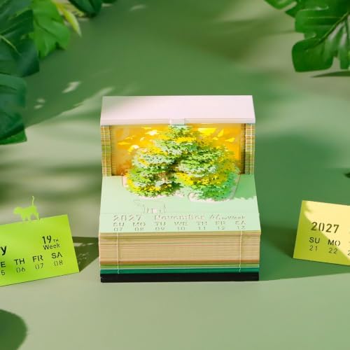 3D Calendar 2027,Creative 3D Memo Pad Time Piece Calendar 2027 Tear Away Paper Sculpture Magic Tree Multi-Color DIY Art Note - Image 4