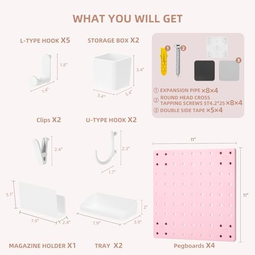 VUSIGN Peg Board Combination Kit 22"x22" Pegboards, Pink - Image 2