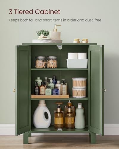 VASAGLE Bathroom Floor Storage Cabinet, 2 Adjustable Shelves, Forest Green - Image 4
