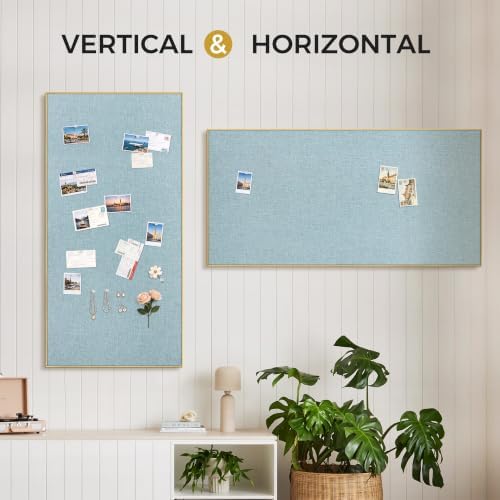 SELEAD Linen Bulletin Board 48” x 24” - Golden Aluminum Frame, Teal Fabric - Image 6