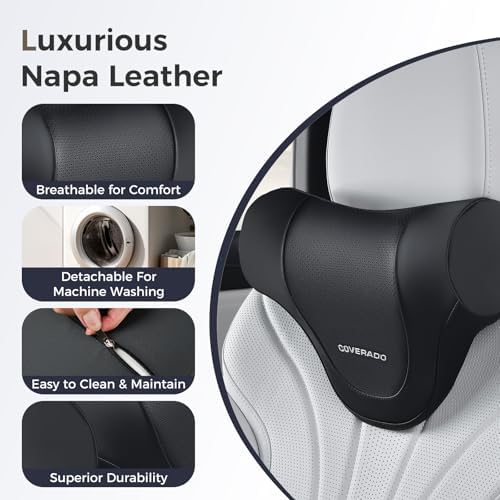 Coverado Car Headrest Pillow, Ergonomic Memory Foam Car Neck Pillow for Driving Seat with Adjustable Strap, Soft PU Leather Breathable Removable Cover Neck Support for Neck Pain Relief - Image 5