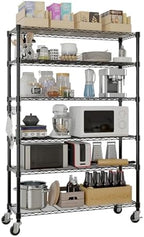 6 Tier Storage Racks Shelving, Heavy Steel Pantry Shelves, Adjustable Wire Shelving Rack with Wheels, Suitable for Garage, Kitchens, Bathroom, Offices, 46" W x 17.7" D x 82" H, Black by Unknown