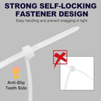 Zip Ties, RAZCC 1200pcs White Cable Zip Ties 16 Inch, Heavy Duty Plastic Wire Ties with 50lb Tensile Strength, Self-Locking White Nylon Tie Wraps for Indoor and Outdoor - Image 4