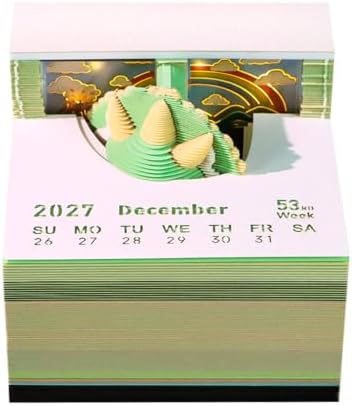 3D Calendar 2027, Tear-Away Desk Calendar, Paper Art Memo Pad, LED Light (Triceratops) - Image 2