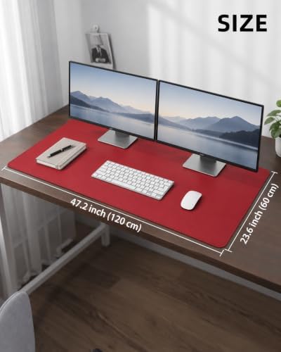 Leather Desk Pad Protector, Red, 48 x 24 - Image 2
