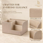 Pen Holder for Desk, 4-Compartment PU Leather Desk Organizer, Beige - Image 4