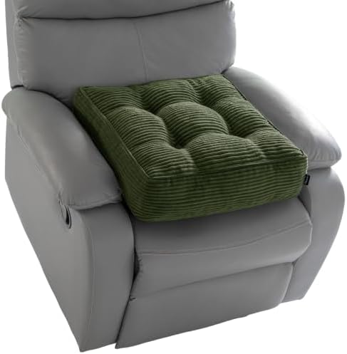 HIGOGOGO Tufted Corduroy Recliner Seat Cushion for Elderly, 20x20x5 Inch Large Square Seat Cushion for Recliner Chair, Floor Pillow, Office Chair, Car, No Pressure on Thighs, Dark Green by HIGOGOGO