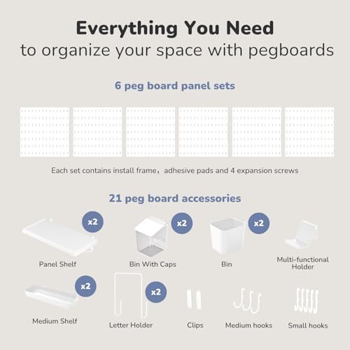Keepo Peg Board Wall Organizer – Plastic Pegboard Panels, Modular Peg Board Storage System for Home Office, Craft Room, Gaming Setup (White, 33″×22″) - Image 3