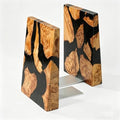 Pearlescent Black Resin Bookends, Burl Wood Book Ends for Shelves – Unique Decorative Book Supports for Study Office, Elegant Gift for Home Library (Pearlescent Black) by Loongresinwood