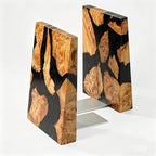 Pearlescent Black Resin Bookends, Burl Wood Book Ends for Shelves – Unique Decorative Book Supports for Study Office, Elegant Gift for Home Library (Pearlescent Black) by Loongresinwood